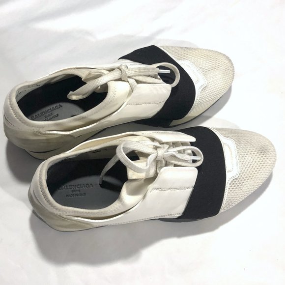Balenciaga Race Runner White Leather Mesh Neoprene Grey Sneaker Shoes 39 Italy - Picture 7 of 11